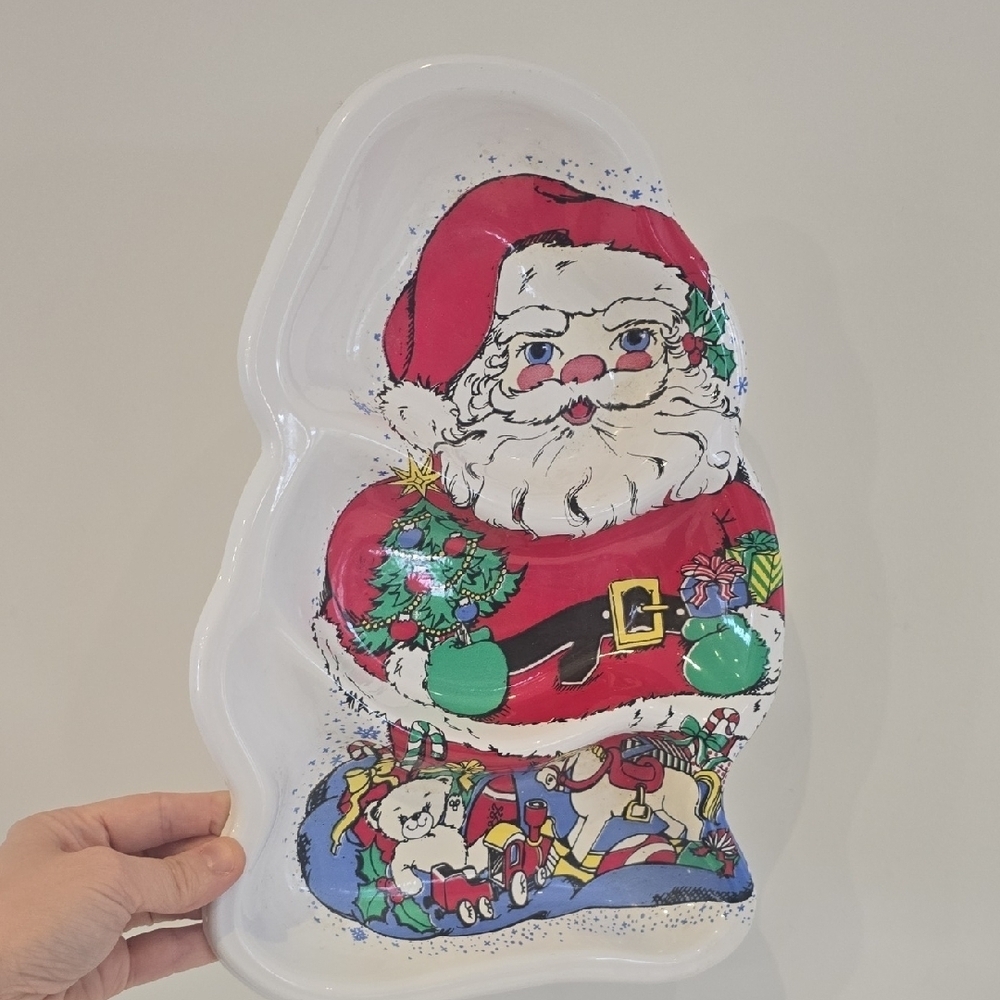 Vintage Santa Claus Plastic Divided Serving Tray - Christmas Partyware